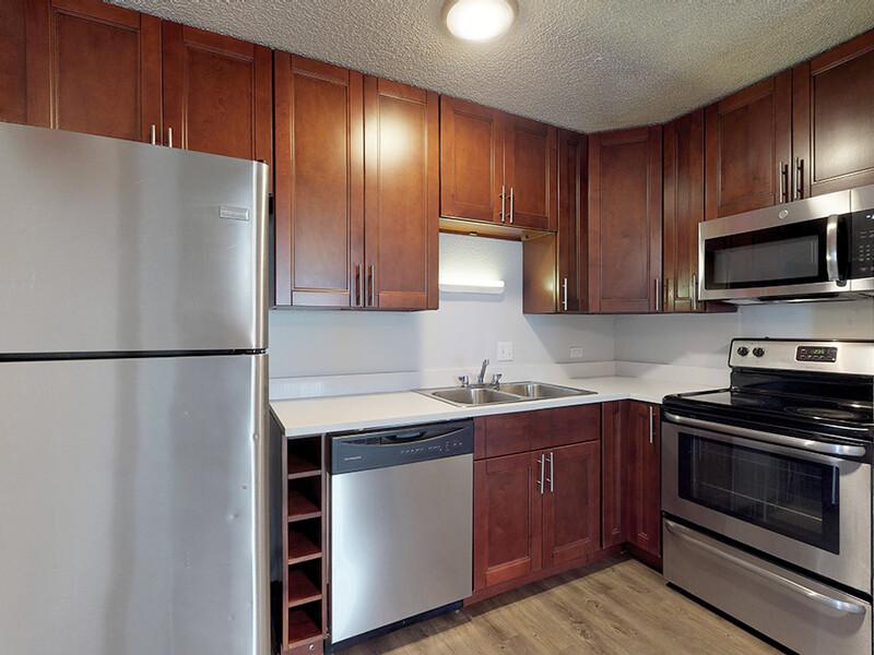 Fully Equipped Kitchen | Montego Flats Apartments in Aurora, CO