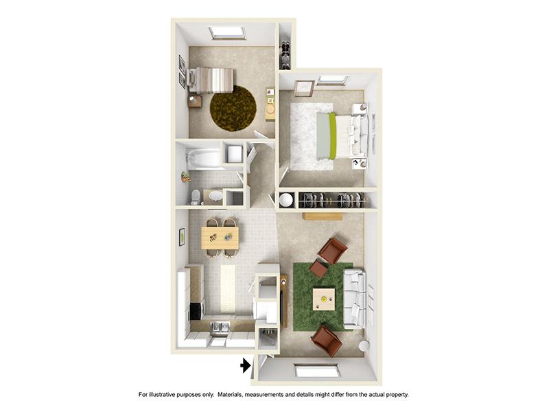 2 Bed 1 Bath A Floorplan at Parkview Terrace - CO