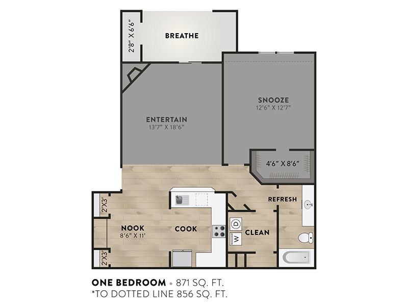 1x1 B floor plan at Allure