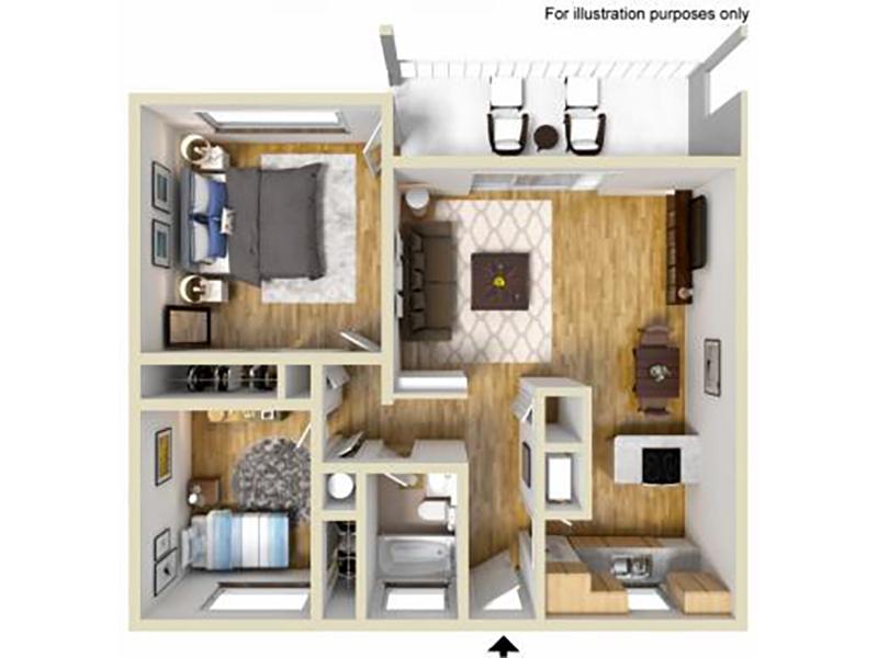 2 Bedroom 1 Bathroom AB Floorplan