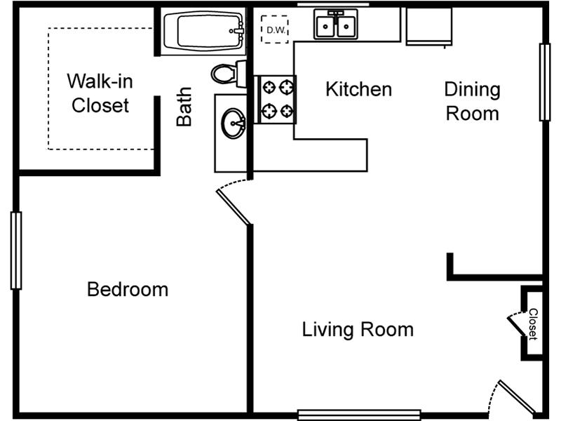 El Parque Villas Apartments Floor Plan 1 Bedroom 1 Bathroom (Northside)