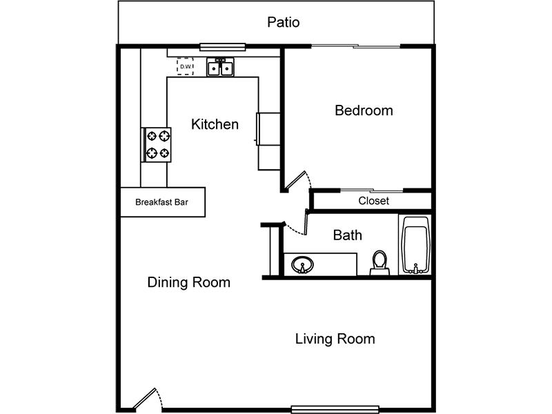 El Parque Villas Apartments Floor Plan 1 Bedroom 1 Bathroom (Southside)