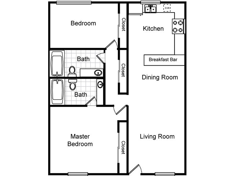 View floor plan image of 2 Bedroom 2 Bathroom (Northside) apartment available now