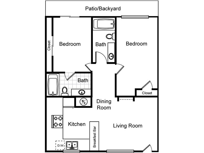El Parque Villas Apartments Floor Plan 2 Bedroom 2 Bathroom (Southside)