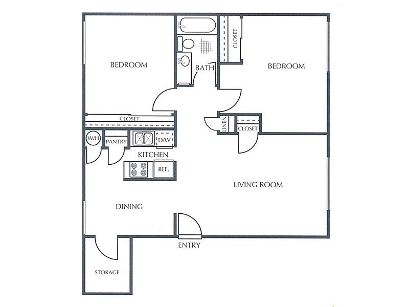 Serena Vista Apartments Floor Plan Two Bedroom 1 Bath