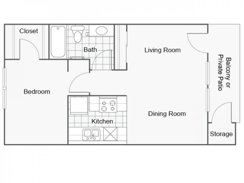 View floor plan image of 1 Bedroom 1 Bath apartment available now