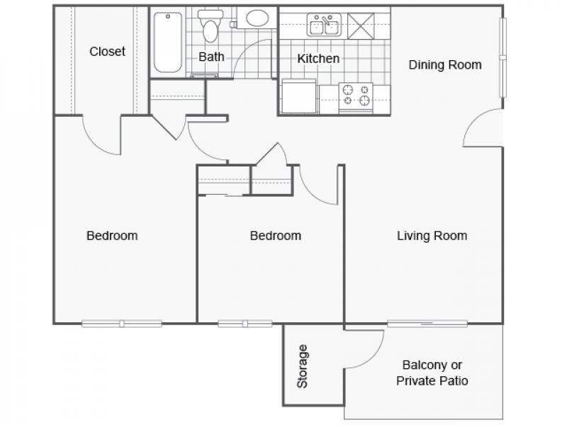 Summerwood Apartments Floor Plan 2 Bedroom 1 Bath