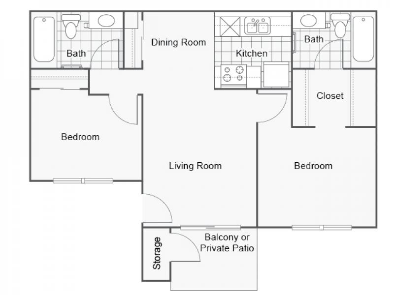 Summerwood Apartments Floor Plan 2 Bedroom 2 Bath