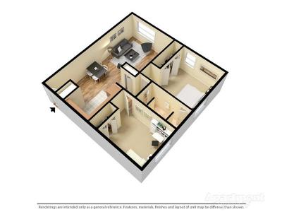 2 Bedroom 1 Bathroom floor plan at Goldstone Place in Clearfield, UT