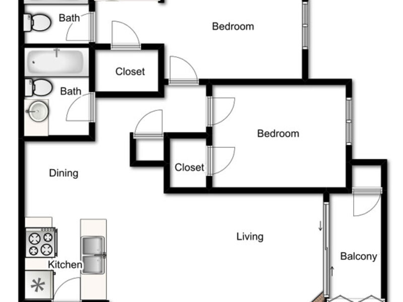 2 Bedroom, 2 Bathroom
