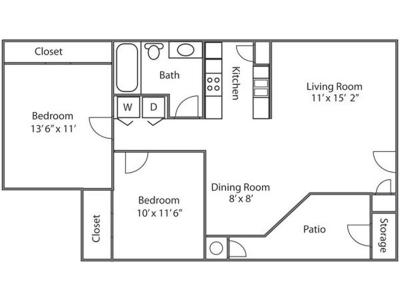 2 Bedroom 1 Bathroom floor plan at Parkgate in Murray, UT
