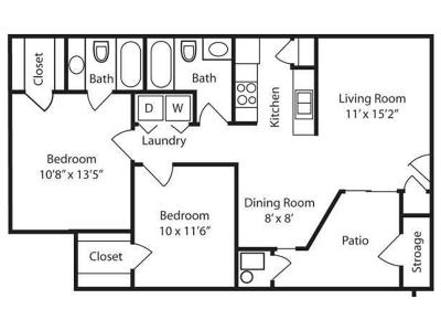 2 Bedroom 2 Bathroom floor plan at Parkgate in Murray, UT