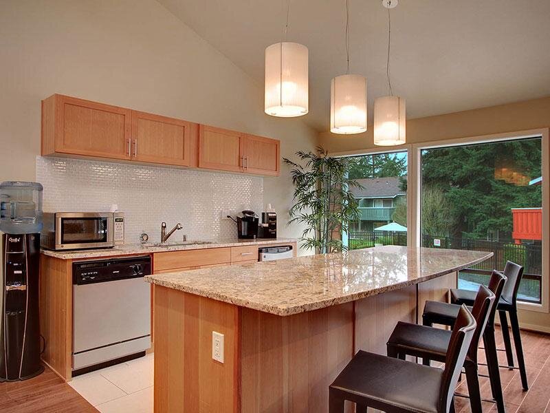 Clubhouse Kitchen | Vue Kirkland Apartments