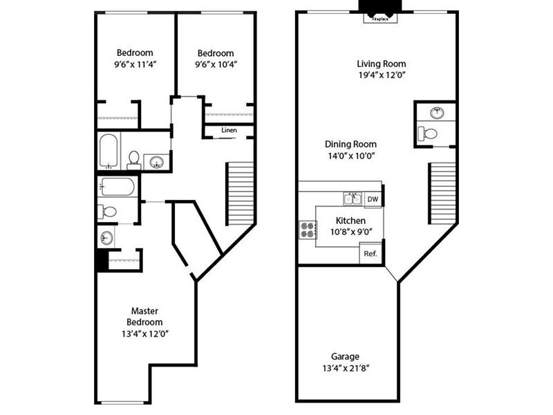 3 Bedroom 2.5 Bathroom Townhome Floorplan