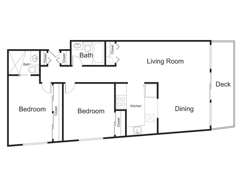 2 Bed 2 Bath 1050