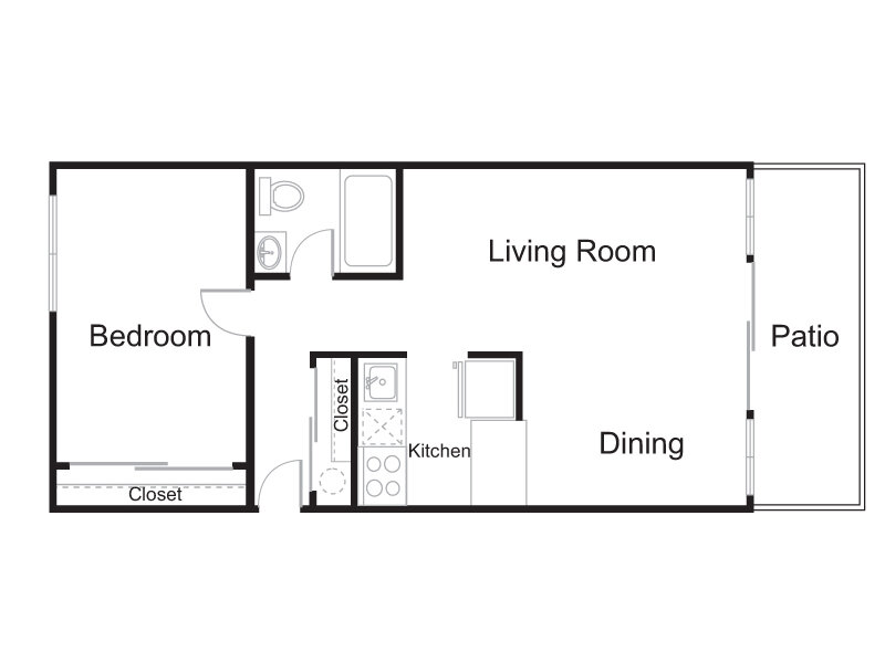 1 Bed 1 Bath 670