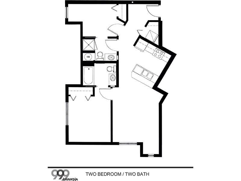 2B1 Floorplan at 999 Hiawatha
