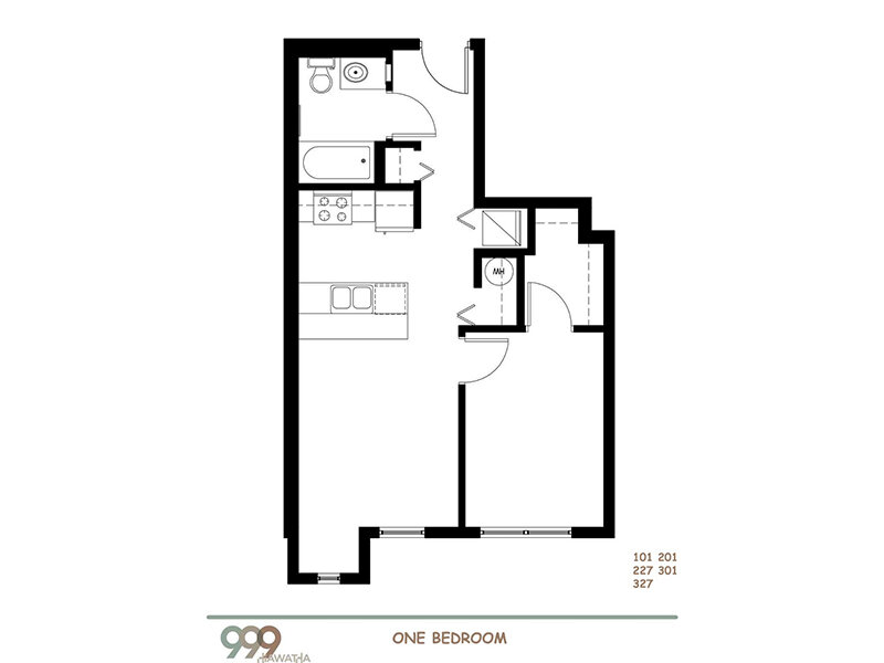 1B1 Floorplan at 999 Hiawatha