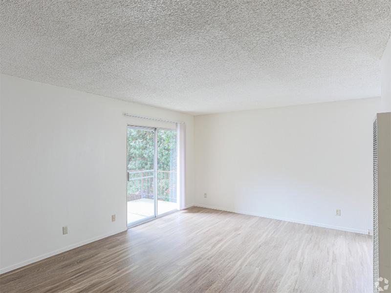 Apartments In Berkeley For Rent - Living Room Area With Wood-Style Floors, Balcony Area, And White Walls