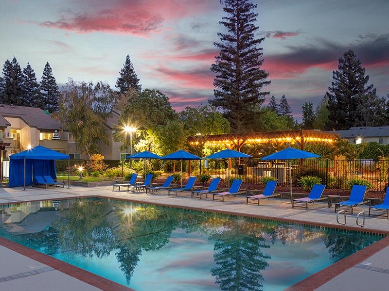 Pool at Dusk | Juniper Apartments in Sacramento, CA