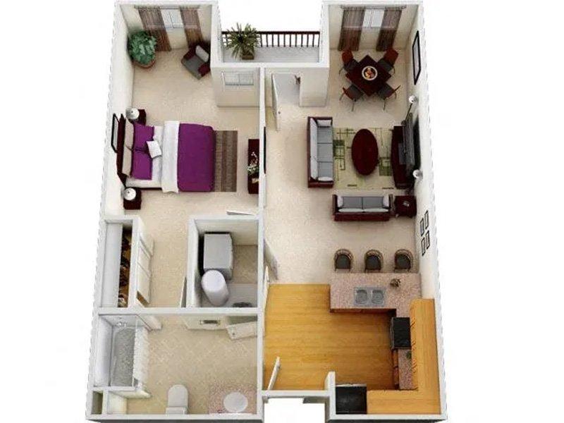 Six1Five Apartments Floor Plan 1x1 B