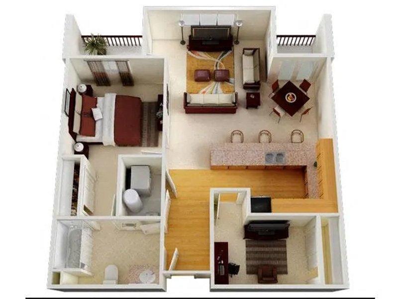Six1Five Apartments Floor Plan 1x1 D