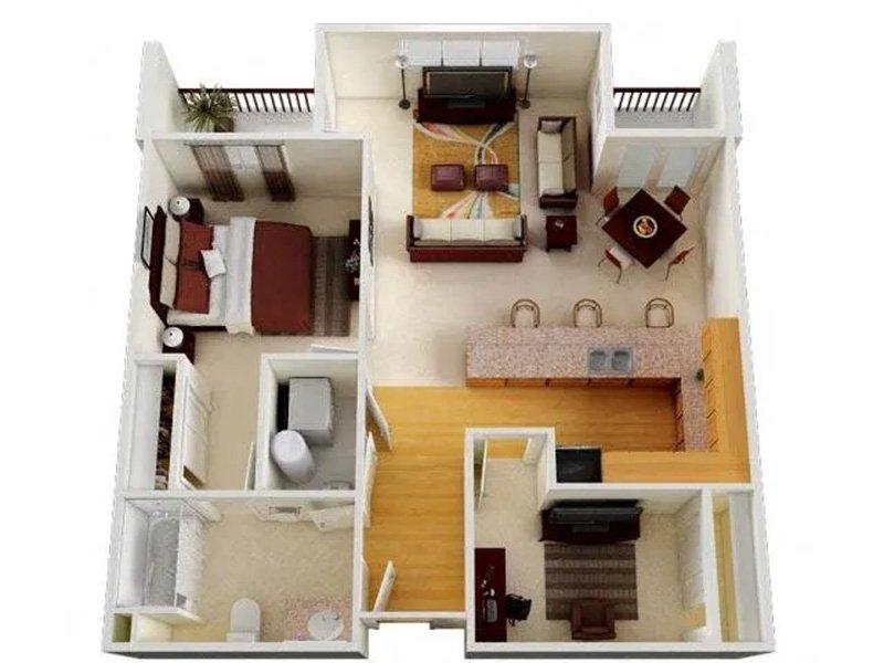 Six1Five Apartments Floor Plan 1x1 E