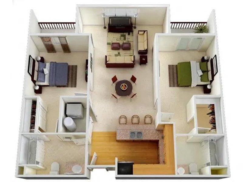 Six1Five Apartments Floor Plan 2x2 B