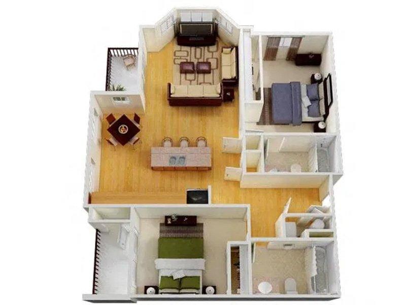 Six1Five Apartments Floor Plan 2x2 D