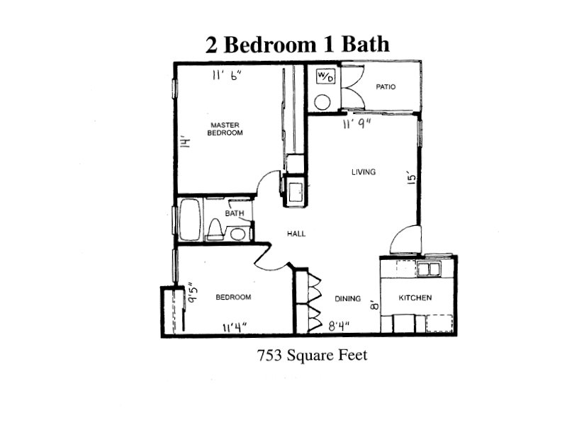 Meadowood Apartments Floor Plan 2 Bedroom 1 Bathroom