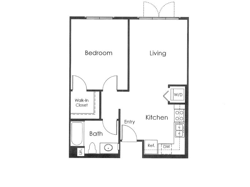 011-1B - 1 x 1 floor plan at Monterey Station Apartments 