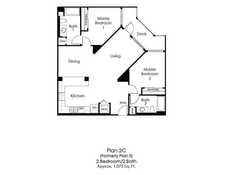 011-2H - 2 x 2 Balcony floor plan at Monterey Station Apartments 