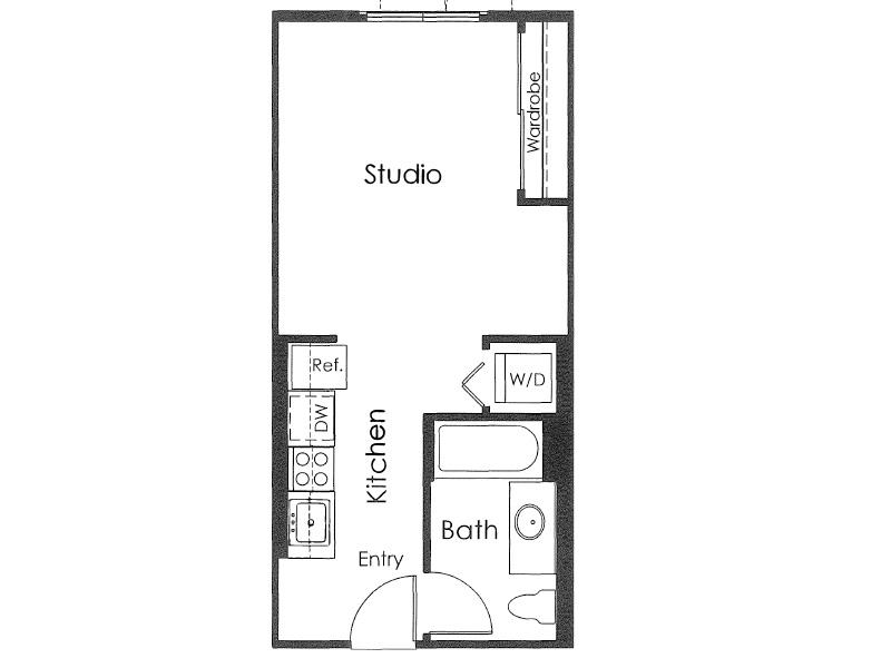 011-0B - Studio floor plan at Monterey Station Apartments 