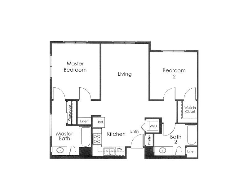 011-2G - 2 x 2 floor plan at Monterey Station Apartments 