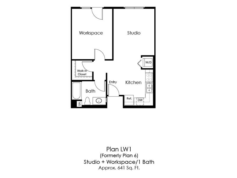 011-0D - Studio L/W floor plan at Monterey Station Apartments 