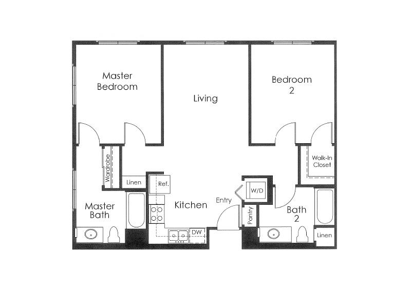 011-2F - 2 x 2 floor plan at Monterey Station Apartments 