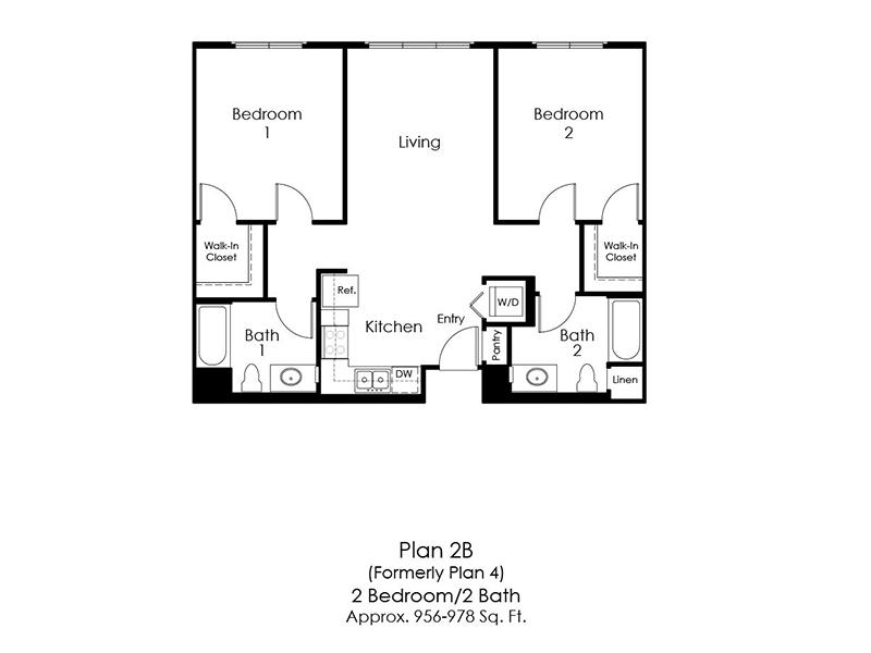 011-2B - 2 x 2 floor plan at Monterey Station Apartments 