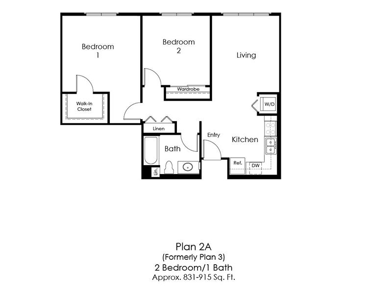 011-2A - 2 x 1 floor plan at Monterey Station Apartments 