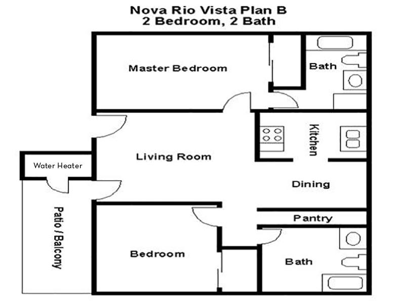 Rio Vista Apartments Floor Plan 2 Bedroom 2 Bath