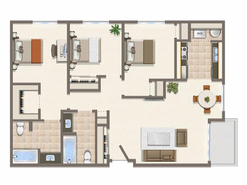 3 bed 2 bath Floorplan at The Heights on Superior