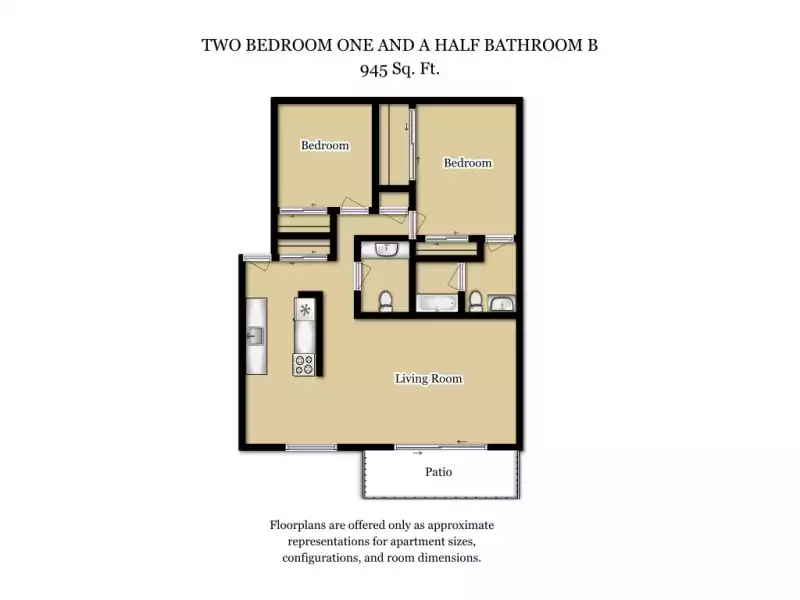 2 Bed 1.5 Bath Plan B Floorplan
