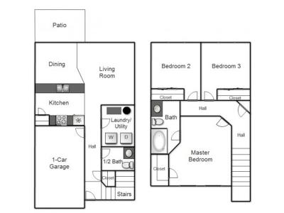 3 Bedroom Townhome floor plan at Riverview Townhomes in Salt Lake City, UT