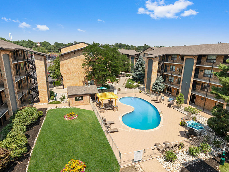 Pool - Aerial View | The Atrii Apartments in Denver, CO