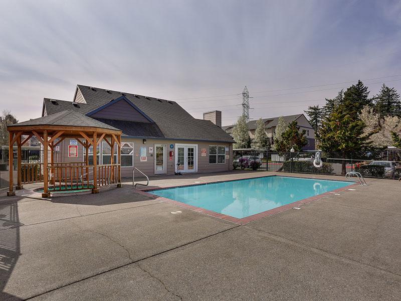 Gresham Apartments - Stark Street Crossings Gated Swimming Pool with Gazebo Covered Hot Tub Nearby