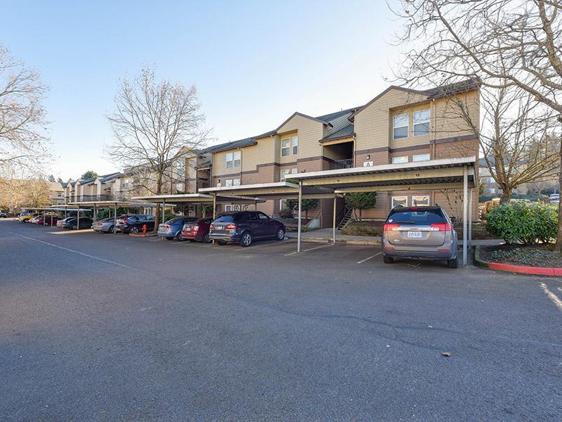 Apartment Building Exterior With Covered Parking | Powell Valley Farms Gresham Apartments