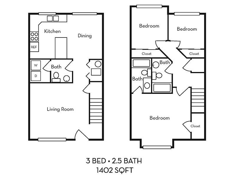 Logan Landing Townhomes Apartments Floor Plan 3 Bedroom Town Home