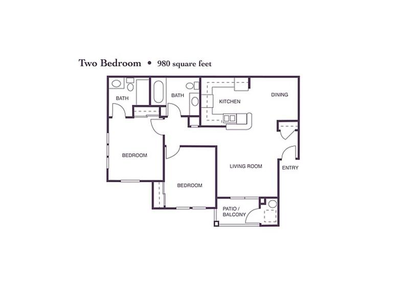 Crocker Oaks Apartments Floor Plan 2 Bedroom 2 Bath