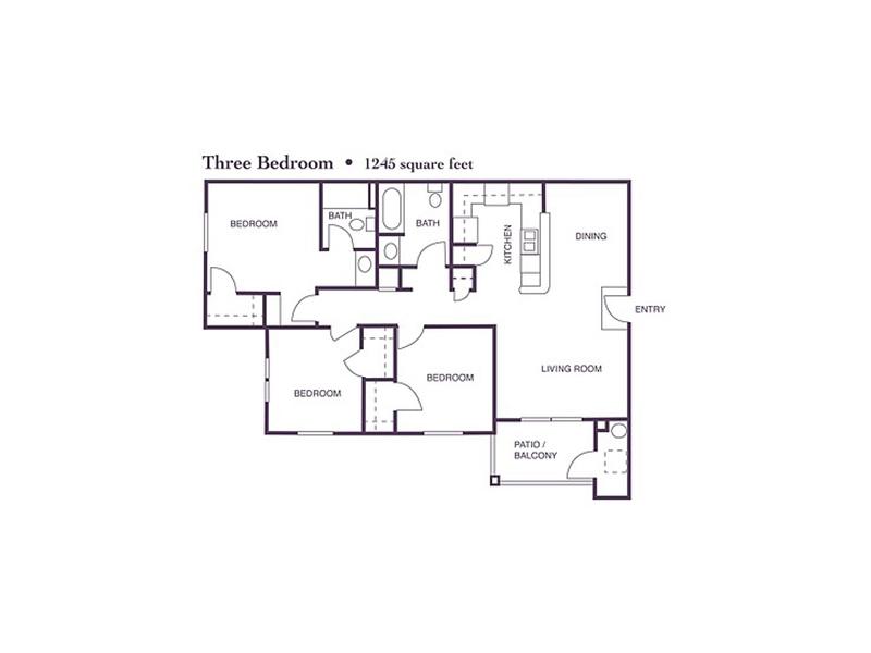 Crocker Oaks Apartments Floor Plan 3 Bedroom 2 Bath