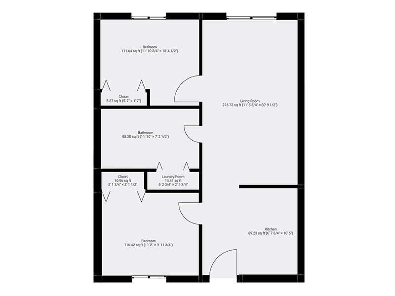 2 Bedroom 1 Bath Floor Plan at Grand Central Apartments
