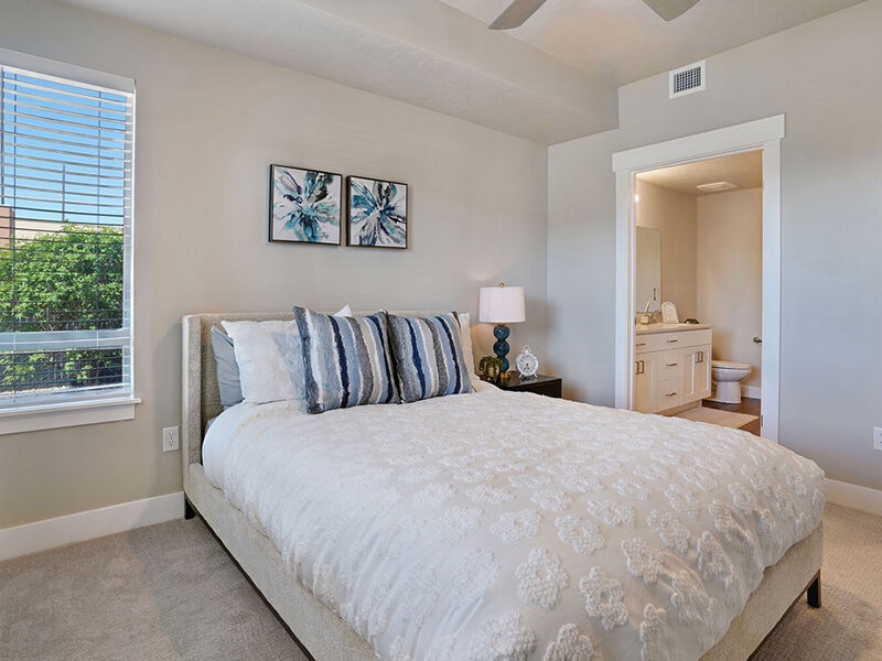 Bedroom and Master Bathroom | Coyote Creek Apartments